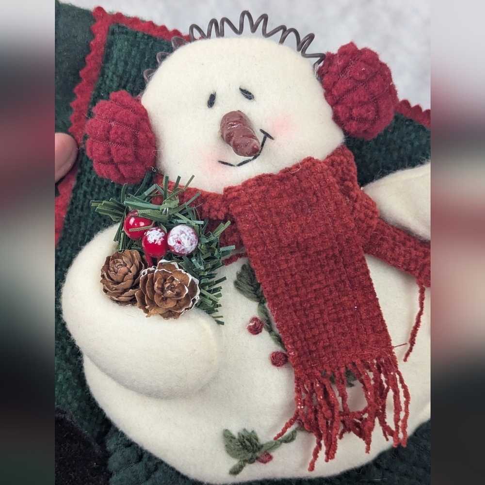 Felt Snowman Wall Hanging Vintage Embroidered With Jingle Bells - Picture 13 of 14